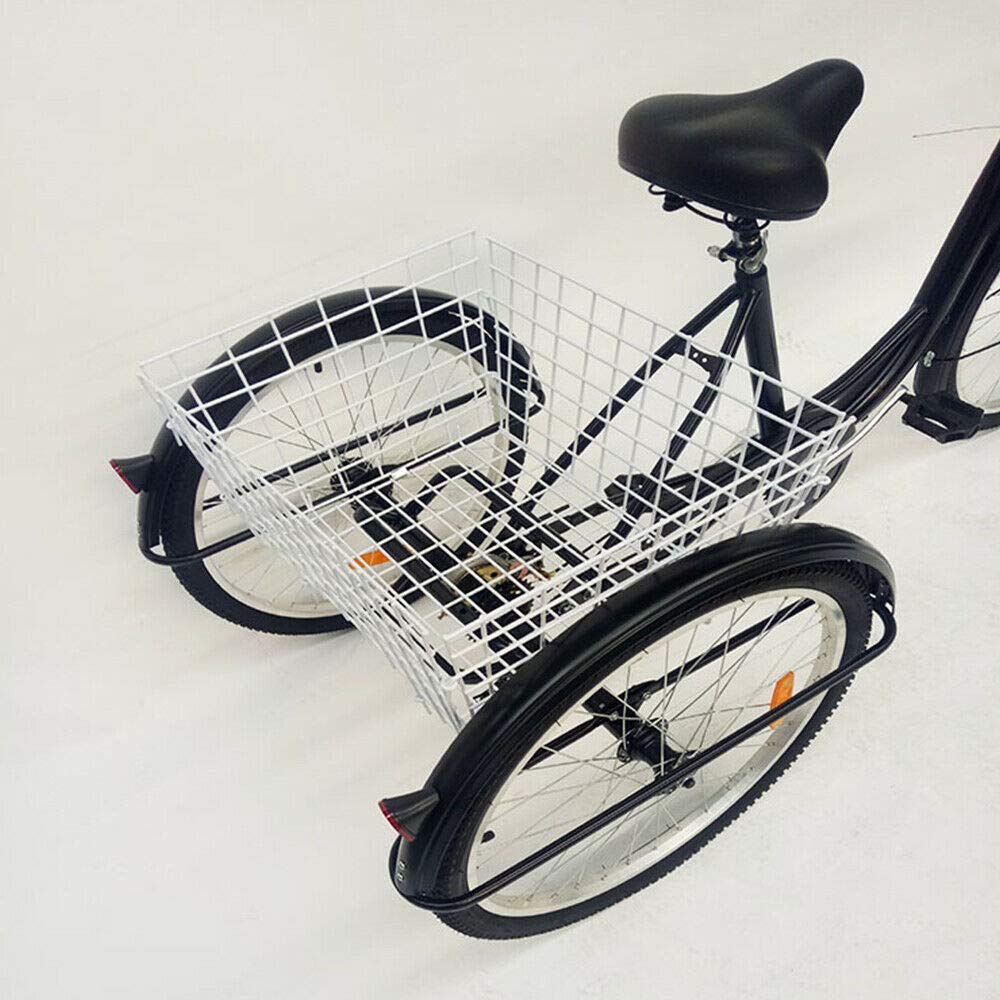 24"3 wheel tricycle for adults with light, 6-speed bike, shopping basket trike pedal bike, for outdoor shopping picnic (black)