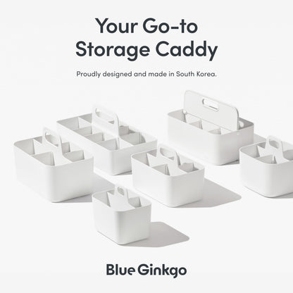 BLUE GINKGO Stackable Organizer Caddy - Portable storage from Korea for bathroom, office, crafting, or school supplies (Rectangular, White)