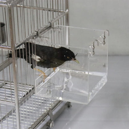 Aceshop Bird Bath Hanging Bird Bath Transparent Acrylic Bird Bath House Bath Box Bird Cage Accessory with Hooks for Small Birds Finch Budgie Canary Parrot-12.8 * 11.3 * 13 cm