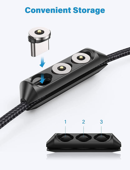 Magnetic charging cable, Magnetic charging cable [6 pieces, 0.5m 1m 1m 2m 2m 3m], USB C Magnetic Cable 360° and 180° Rotatable magnetic cable with Micro USB/Type C for smartphones