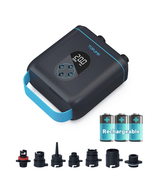 TOPUMP 20PSI Electric SUP Pump TPS260, Rechargeable, Auto-Off, 2-Stage Inflation/Deflation, Type-C for Paddle Board, Kayak, Foil, Kite, Tent