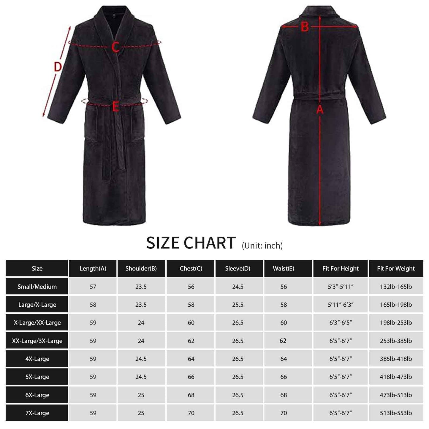 FashGudim Men's Bathrobes large and oversized in full length plush fleece long robe shawl collar warm winter men's bathrobe (Black, L/XL)