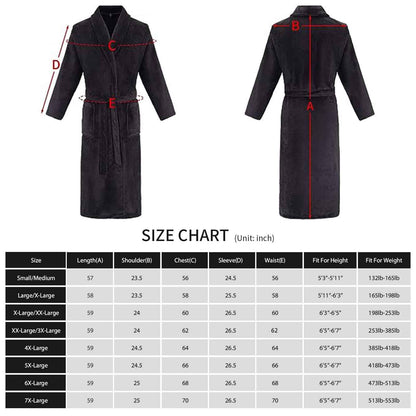 FashGudim Men's Bathrobes large and oversized in full length plush fleece long robe shawl collar warm winter men's bathrobe (Black, L/XL)