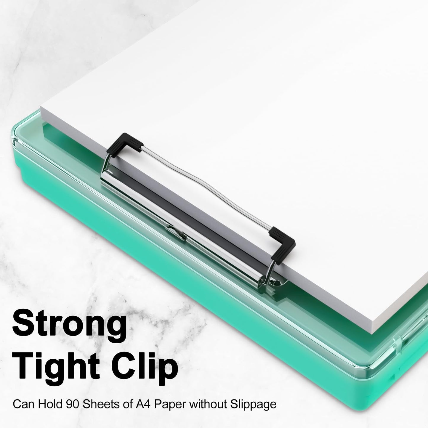 Piasoenc Clipboard with Storage, Clipboard with 2 Storage Boxes and A4 Paper Holder, clear, dry-erase surface, durable plastic, folio & side opening.