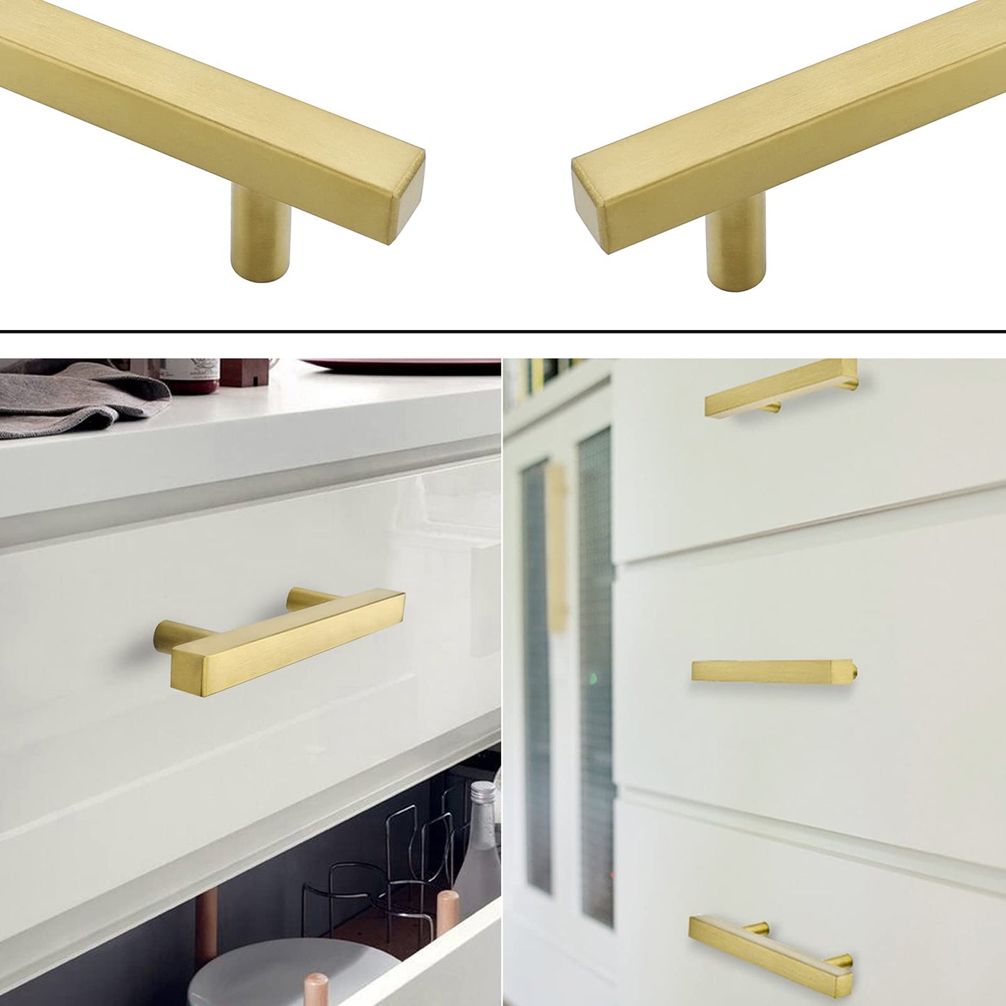 Goldenwarm 10-Pack Cabinet Handles - Stainless Steel Gold 256mm LS1212GD256 - Brass Drawer Pulls