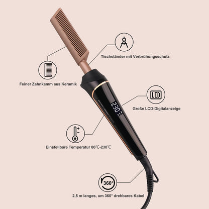 80°C-230°C Hot Comb for Afro hair/Lace wigs/Beard, janelove Ceramic Straightening Comb with HD LCD Display, Quick Heating Hair Straightener Brush/Beard Straightening Comb for Men
