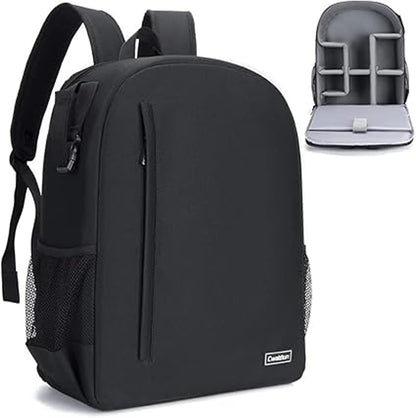 Cwatcun Camera Backpack Professional for mirrorless DSLR/SLR camera, waterproof, camera bag compatible for Sony Canon Nikon camera and lens tripod accessories (3.0 Black, L)