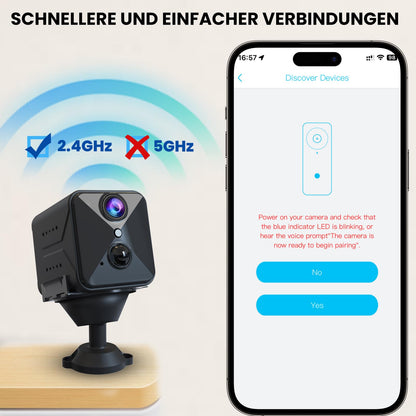 Javiscam Mini Camera, 4K Surveillance Camera, Indoor Surveillance Camera, WiFi Camera with Live Streaming to Mobile, Cameras with High-capacity 2800mAh Battery, Motion Detection, Night Vision, SD/Cloud Storage