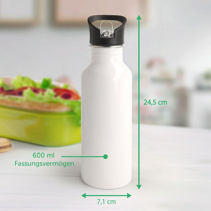 ENGRAVING LINE - Stainless steel water bottle - Ballerina design - Personalized with name - 600 ml - Leak-proof with flip-up spout and integrated straw.