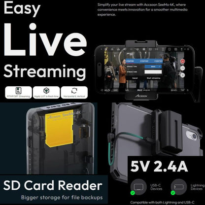 Accsoon SeeMo 4K Video Transmitter Monitoring Adapter streams 4K HDMI video to iOS devices like iPad/iPhone/cameras for monitoring/recording/live streaming. (Black)