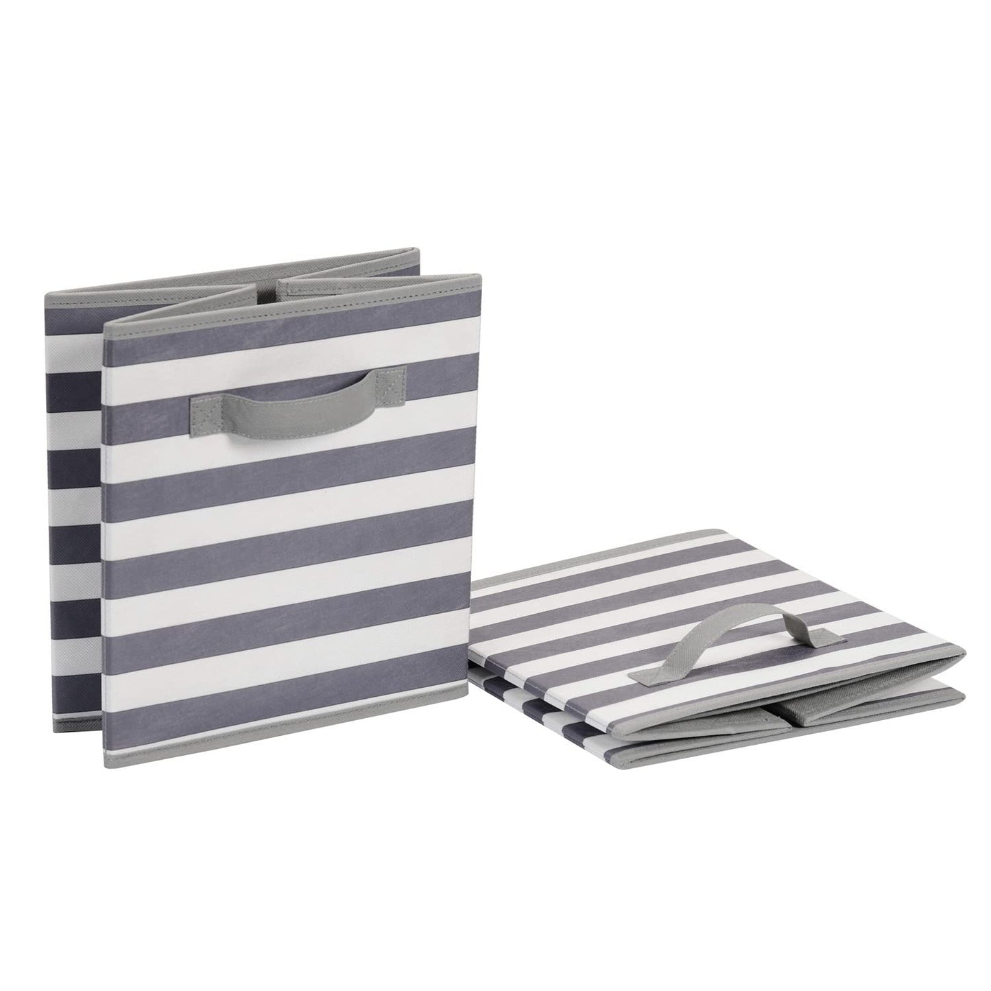 AmazonBasics Foldable Storage Cube/Organizer made of fabric with handles, 33 cm x 33 cm x 33 cm, White/Grey Striped, 6 pack