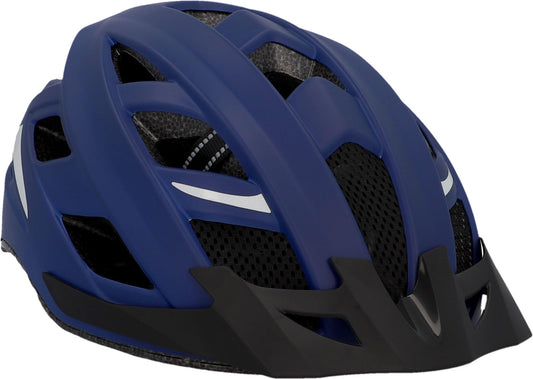 FISCHER Adult Bike Helmet, City Helmet Urban Plus Boston, L/XL, 58-61cm, blue, with integrated LED rear light, dark blue.