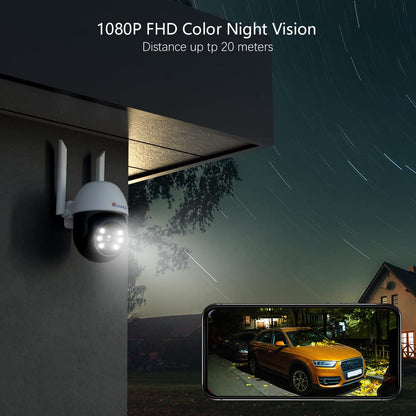 Ctronics PTZ Outdoor Surveillance Camera Set with Auto Tracking, Color Night Vision, Person Detection, 1080P Wireless IP Camera Outdoor WiFi, 350°/90° Pan/Tilt, 2-Way Audio, Cloud Storage.