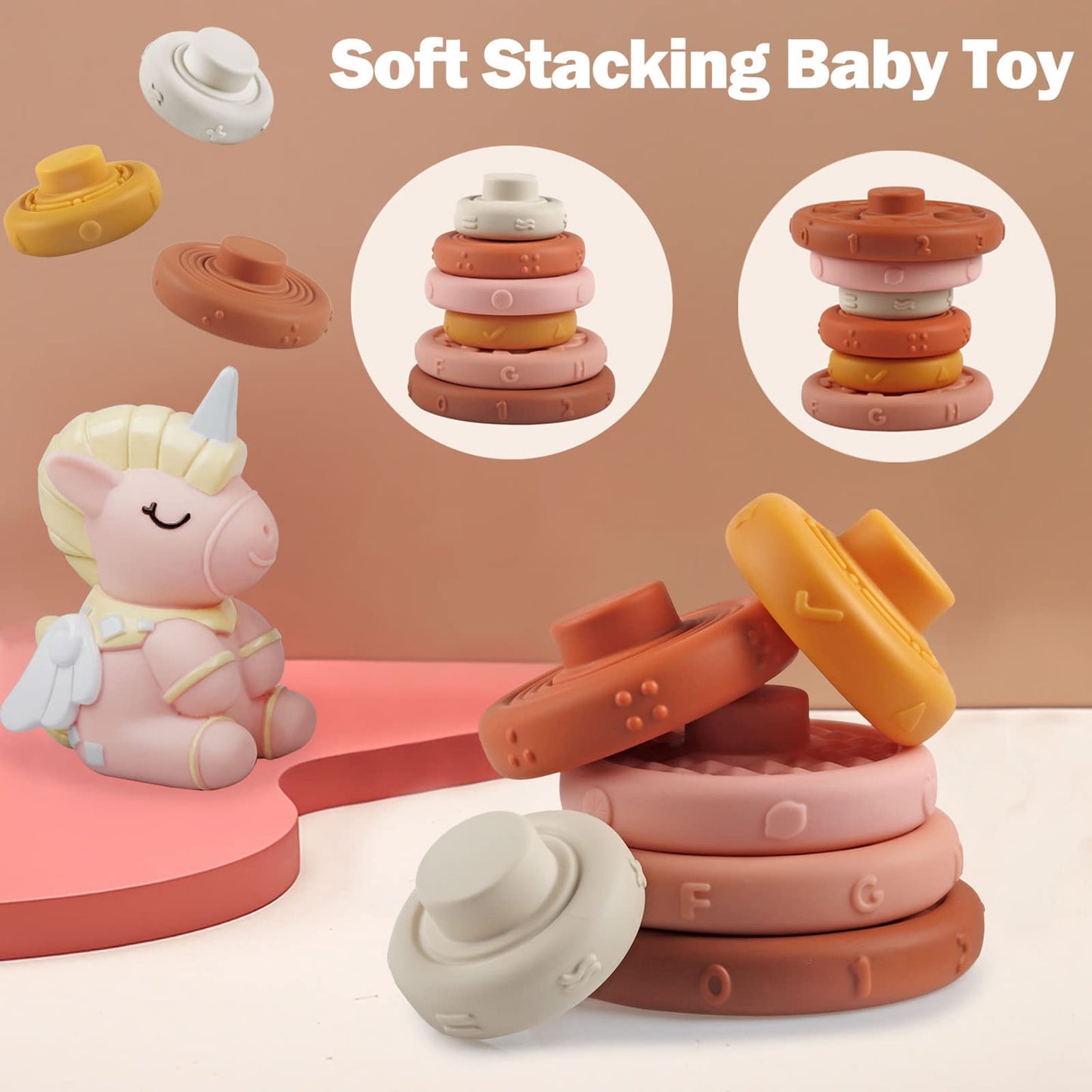 Because of baby toys for 6 to 12 months, Montessori toys for babies, sensory baby toys, 6 in 1 motor skills toys, stacking toys with blocks and rings, matching eggs.