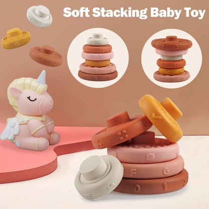 Because of baby toys for 6 to 12 months, Montessori toys for babies, sensory baby toys, 6 in 1 motor skills toys, stacking toys with blocks and rings, matching eggs.