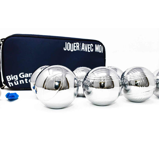 Big Game Hunters 8 Boules Set with rust protection and luxury canvas carry bag - Sturdy 8 Boules Set, Polished and Engraved Official Size.