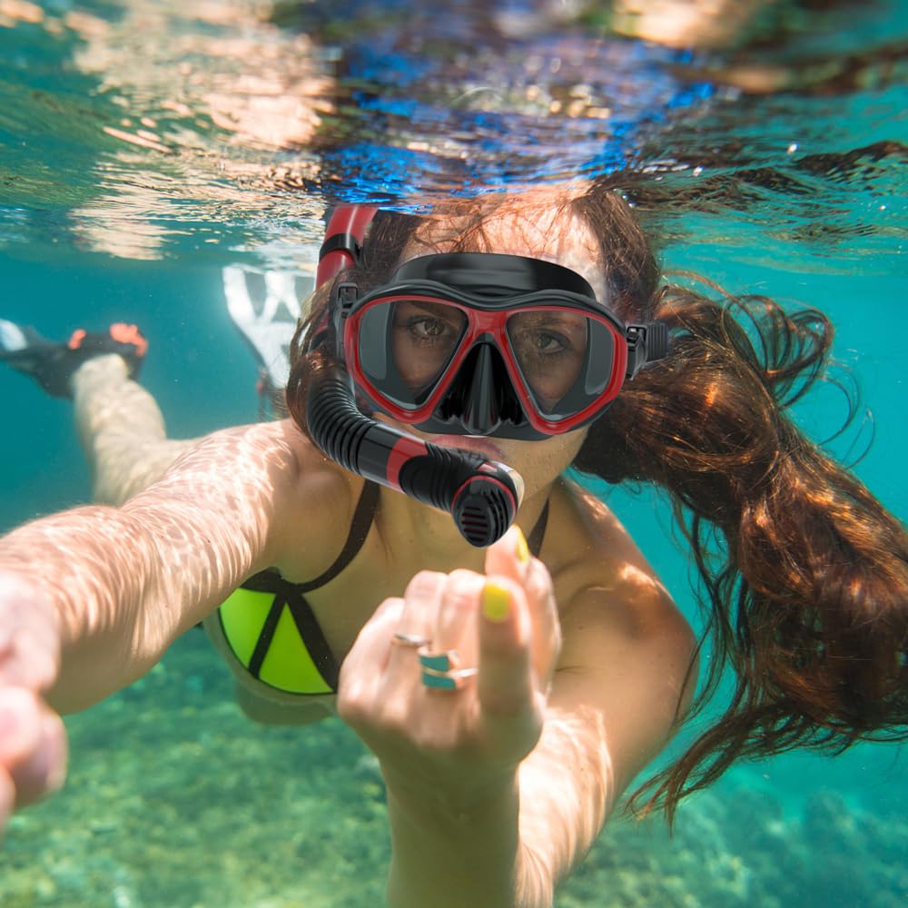 Findway adult snorkel set, snorkel set with diving mask and snorkel, anti-leak & anti-fog & anti-UV tempered glass diving mask for diving, snorkeling, and swimming, for women and men.