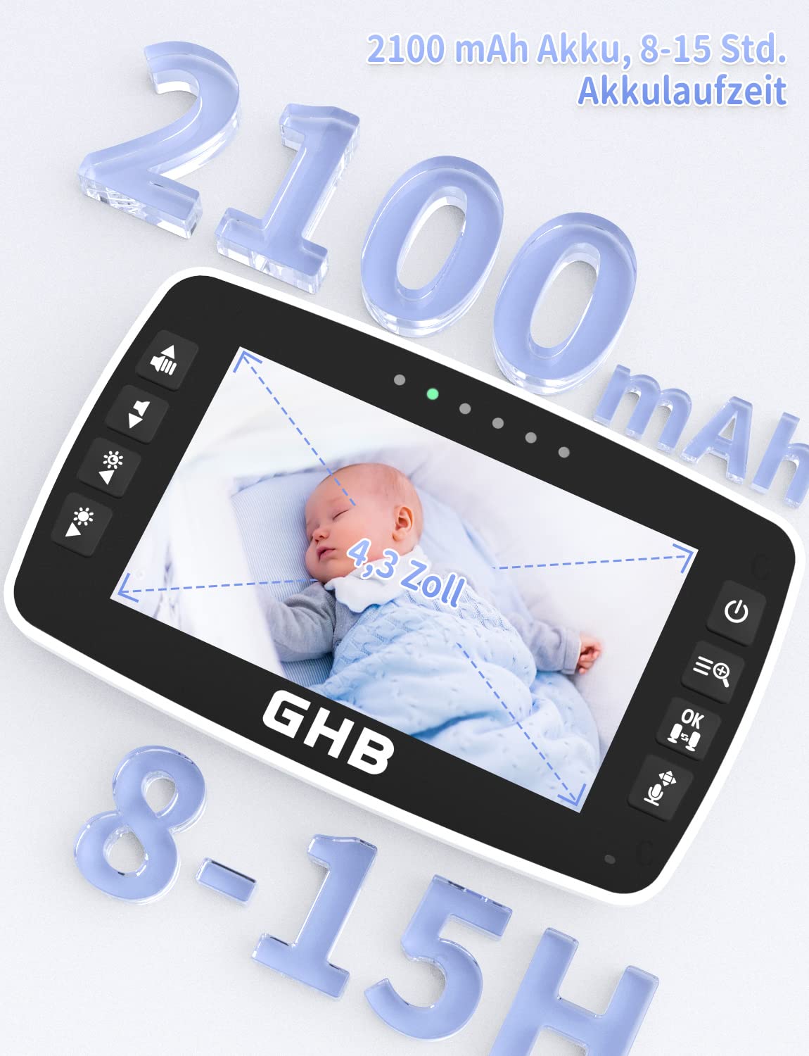 GHB Baby Monitor with Camera 4.3 Inch Baby Monitor 350° Rotation Night Vision Video Camera with 2 Cameras ECO Mode Baby Camera LCD Screen, 720p