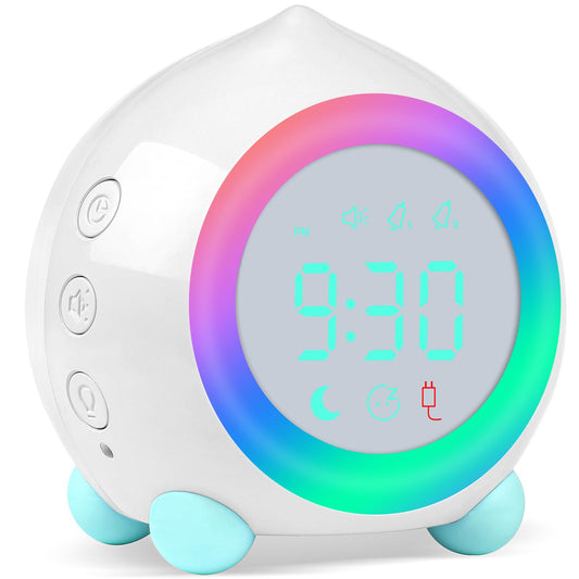 Ayybboo Kids Alarm Clock Digital, Alarm Clock Digital Sunrise Simulator Kids Alarm Clock for Girls Boys with Colorful Lights Quiet Alarm Clock No Ticking Bedroom (White)