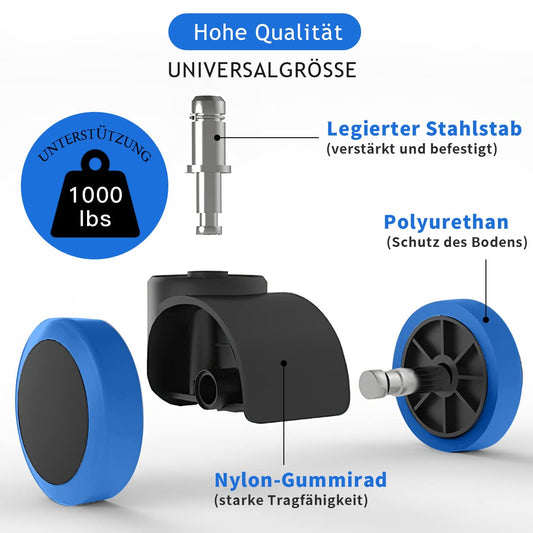 Office chair casters (set of 5) - 11 MM / 22 MM replacement hard floor casters for gaming chairs, swivel chairs, caster wheels for office chairs to protect floors, ideal for hardwood, laminate, tile, and stone floors (blue)