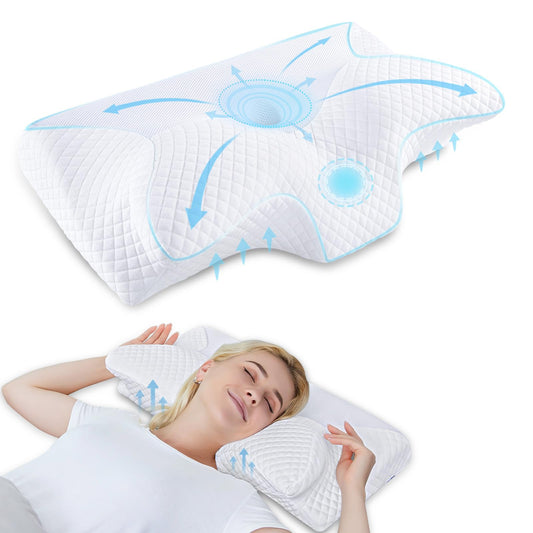 HOMCA Orthopedic Pillow Memory Foam Neck Support Pillow for Cervical Spine Ergonomic Head Pillow for Back, Side, and Stomach Sleepers, 60*35*8/12cm