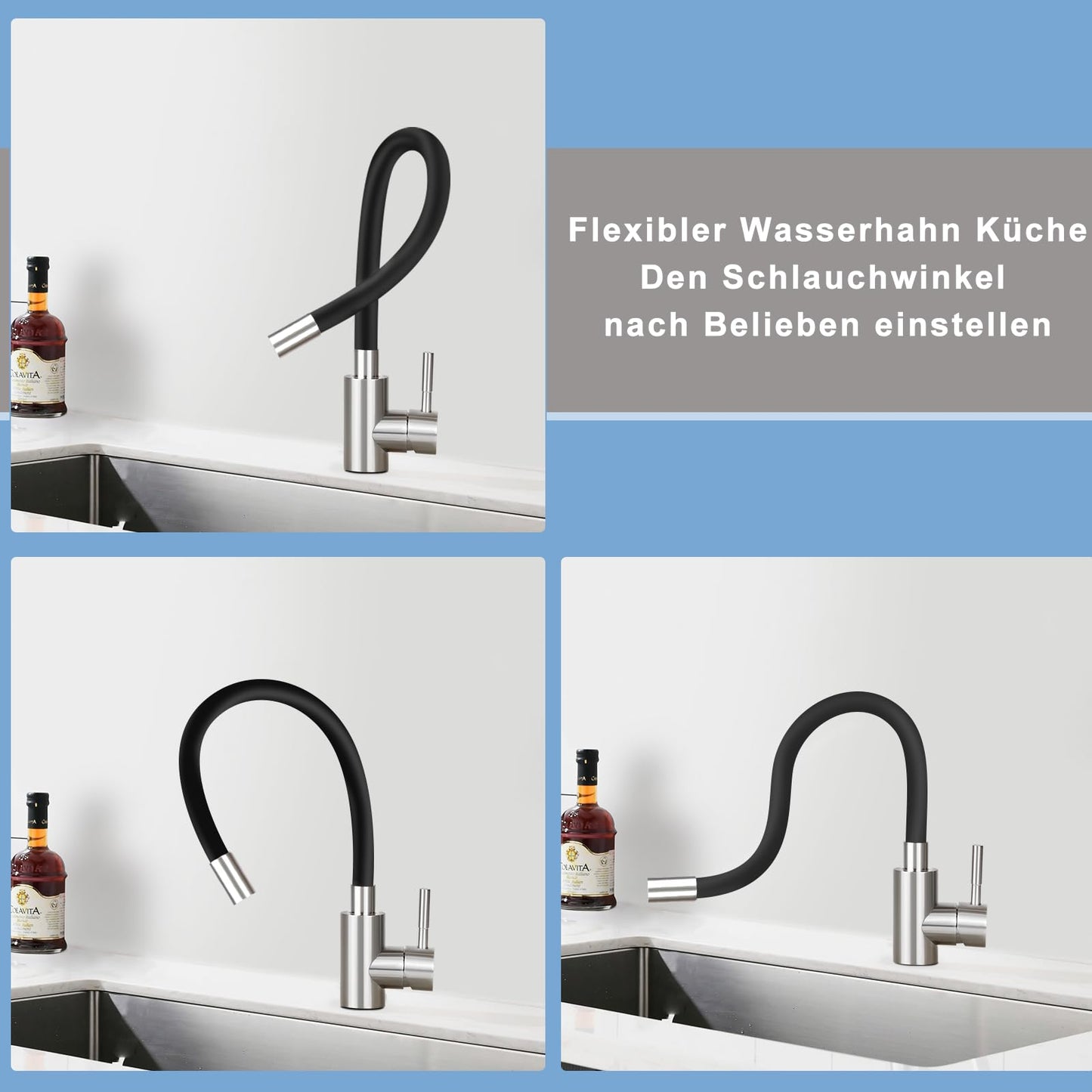 Mursche Kitchen Faucet Black - Stainless Steel Mixer Tap 360° Rotatable Swivel Sink Faucet Kitchen Faucet with Flexible Spout High Pressure Dishwashing Faucet