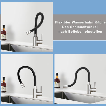 Mursche Kitchen Faucet Black - Stainless Steel Mixer Tap 360° Rotatable Swivel Sink Faucet Kitchen Faucet with Flexible Spout High Pressure Dishwashing Faucet