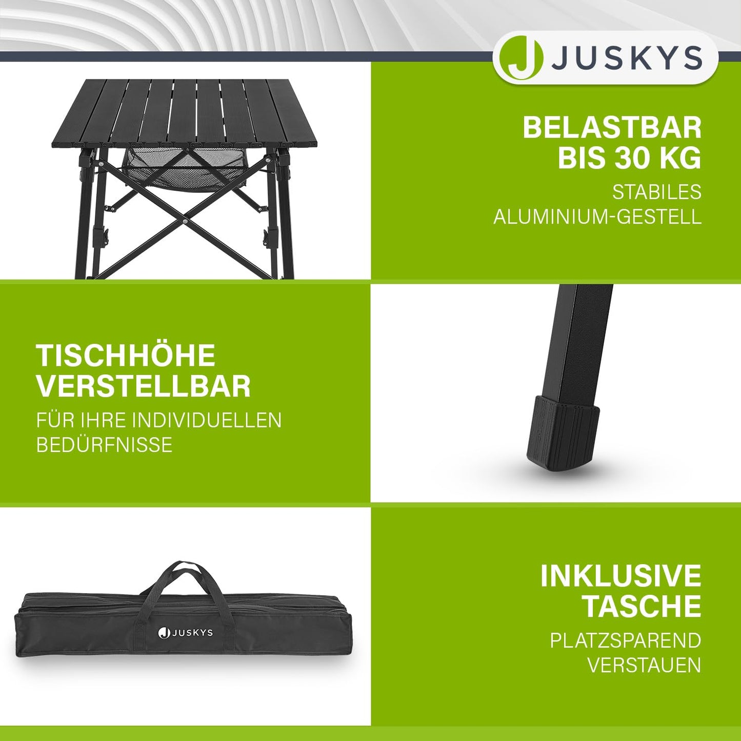 Juskys Camping Table Picco - Aluminum table 90 x 52 cm light, foldable, adjustable height - Camping, garden - Outdoor folding table - Garden table Black