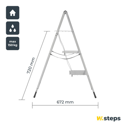 Aluminum folding step ladder Vikingstep Maxi by W.Steps 720mm high Load capacity up to 150kg Compact 2-step aluminum folding step ladder Only 35mm wide 728143