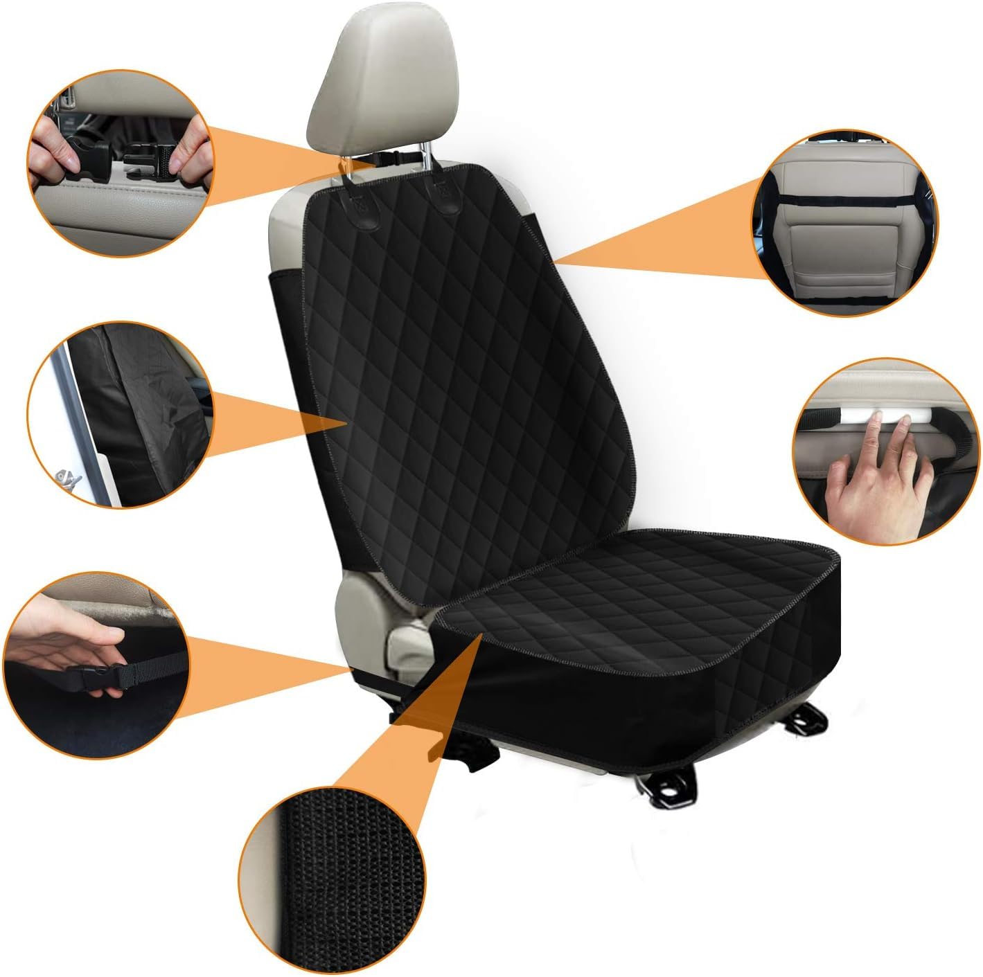 Alfheim non-slip front car seat cover for dogs, rubber backing scratch-resistant pet car protection with anchor, fits most trucks, vans, and SUVs, black