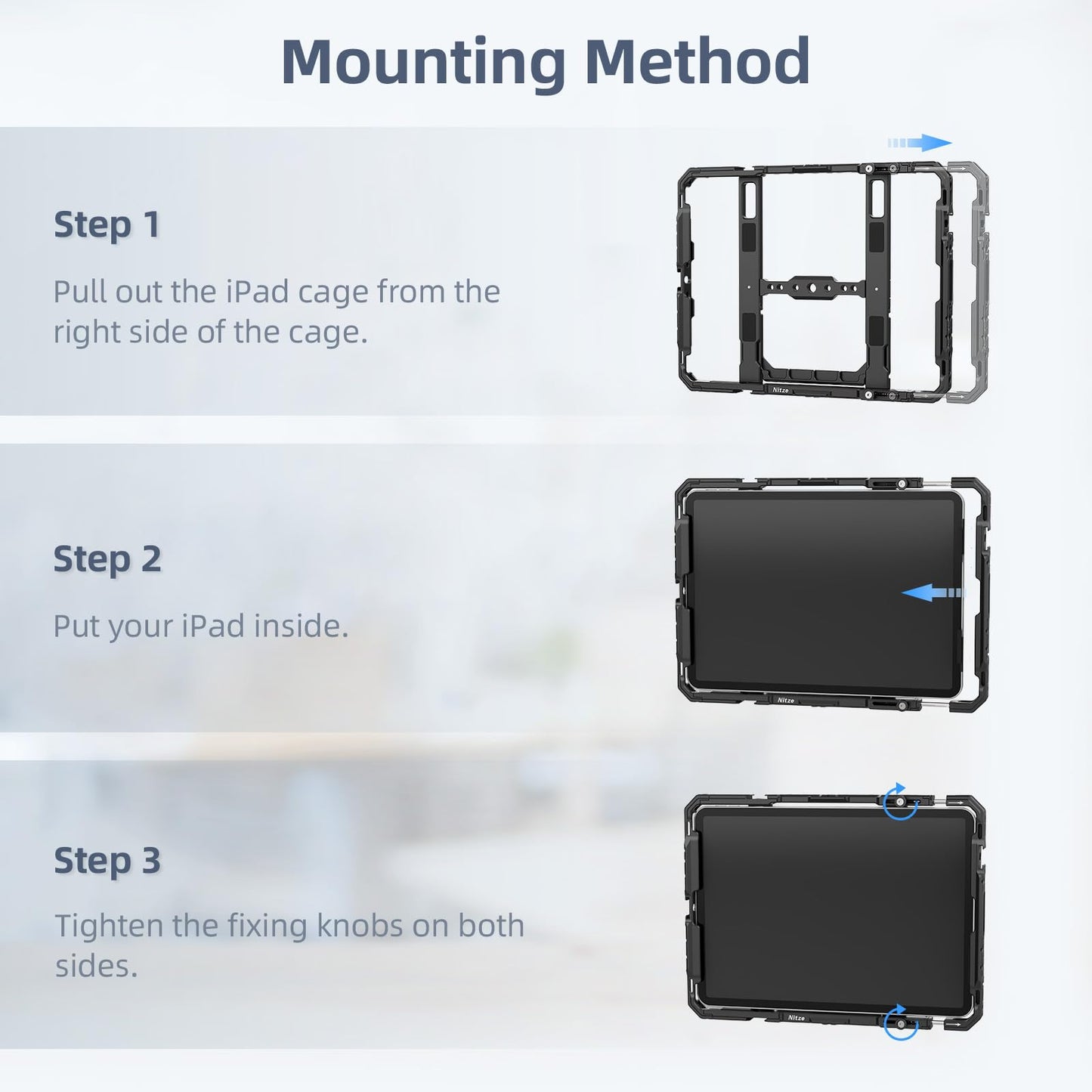 Nitze Tablet Cage for iPad 1 to 10 Gen/iPad Air 1 to 6 Gen/iPad Pro 11 Inch 2024/2022/2021/2020/2018/iPad Pro 10.5 Inch 2017 and other 9 to 11 Inch tablets - T-TC03A