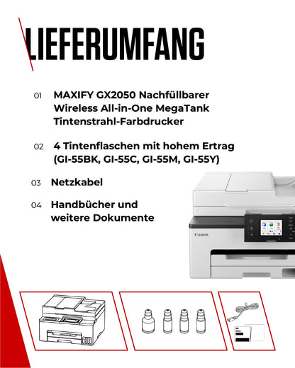 Canon MAXIFY GX2050 printer for home & office - color printer & scanner all-in-one wireless | MegaTank inkjet printer, copier, scanner & fax | WiFi, Ethernet & USB connection A4 printer