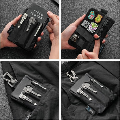 VIPERADE VE27 X-Pac EDC Organizer is a small EDC pocket pouch with 4 pockets, perfect for storing multitool pocket organizer tools. Features a black design with Velcro area.