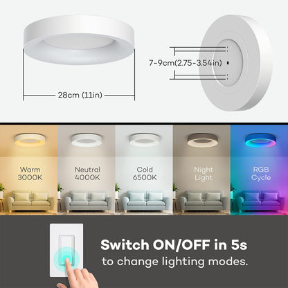 Matane LED ceiling light with RGB color changing, dimmable ceiling lamp with remote control, 24W bulbs 3000K-6500K for youth room living room bedroom children's room bathroom kitchen Round 28cm