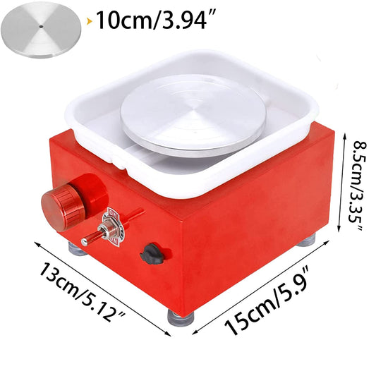DYOUen Electric Pottery Wheel - Clay Machine With 10 cm Turntable and Removable ABS Soundproofing Pottery Wheel Electric Mini Pottery Set for Beginners (Red)