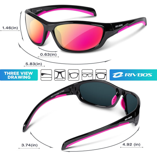 RIVBOS sunglasses cycling glasses sports goggles for men and women Polarized TR90 Super Light Unbreakable Frame UV400 hiking running golfing and fishing RB831 (RB832)
