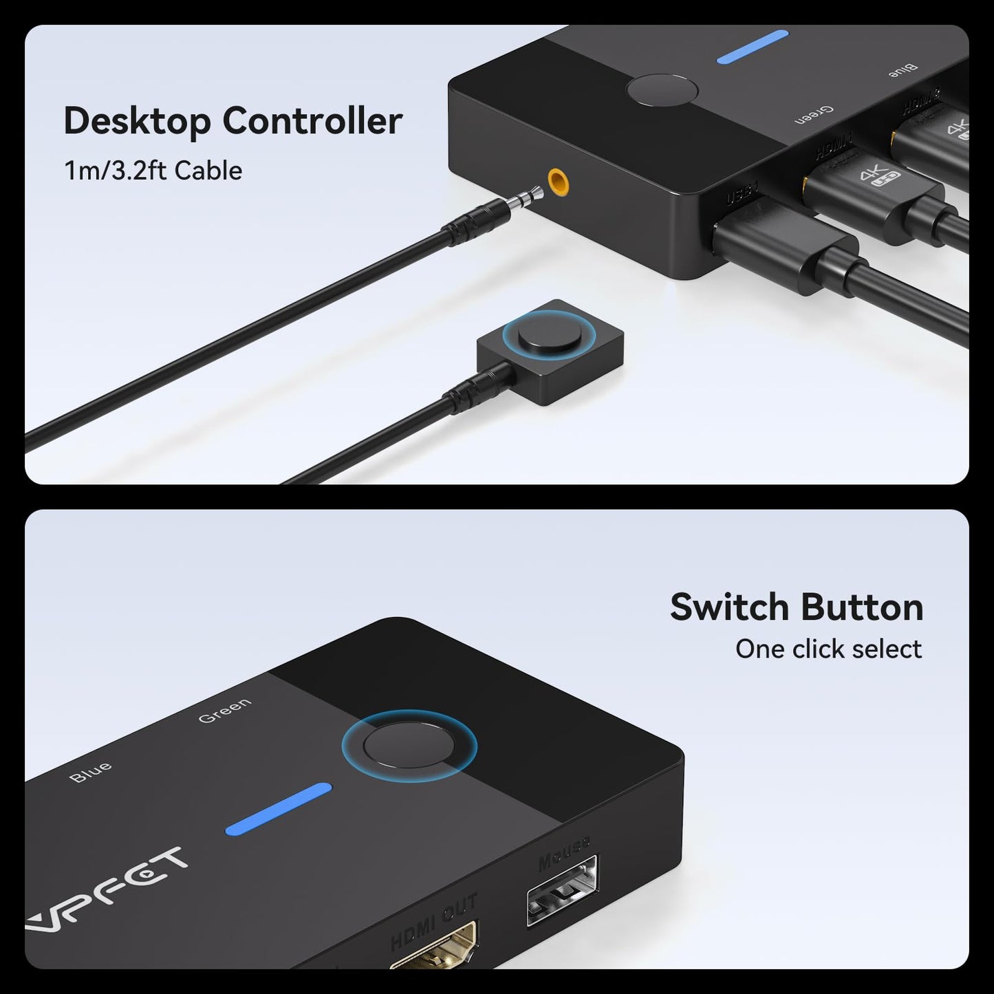 AILVLVNG HDMI KVM Switch allows 2 PCs to share 1 monitor at 4K@60Hz resolution. Comes with desktop controller and 2 USB cables for easy plug and play setup. Share a monitor and keyboard/mouse between two computers.