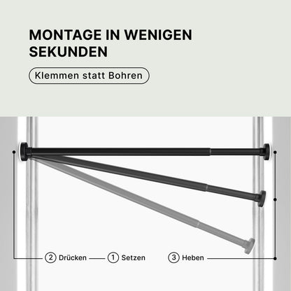 MEISENBERG Tension Rod - Black, Ø 25 mm, 1 Piece - Telescopic Rod for Clamping on Windows, Showers, Patios, and Partitions (50-80cm)