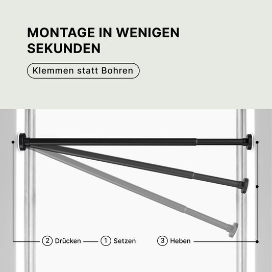 MEISENBERG Tension Rod - Black, Ø 25 mm, 1 Piece - Telescopic Rod for Clamping on Windows, Showers, Patios, and Partitions (50-80cm)