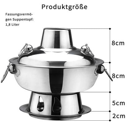 SANQIAHOME 1.8 liter camping stove hot pot made of stainless steel. Chinese charcoal hot pot, Chinese meat fondue lamb cooker, outdoor picnic cooker.