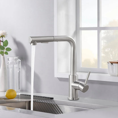 Kitchen Faucet Pull-Out, BONADE Kitchen Faucet with Sprayer, Kitchen Mixer Tap 360° Rotatable, Kitchen Faucet 2 Spray, Single Lever Sink Mixer Made of Brushed Stainless Steel