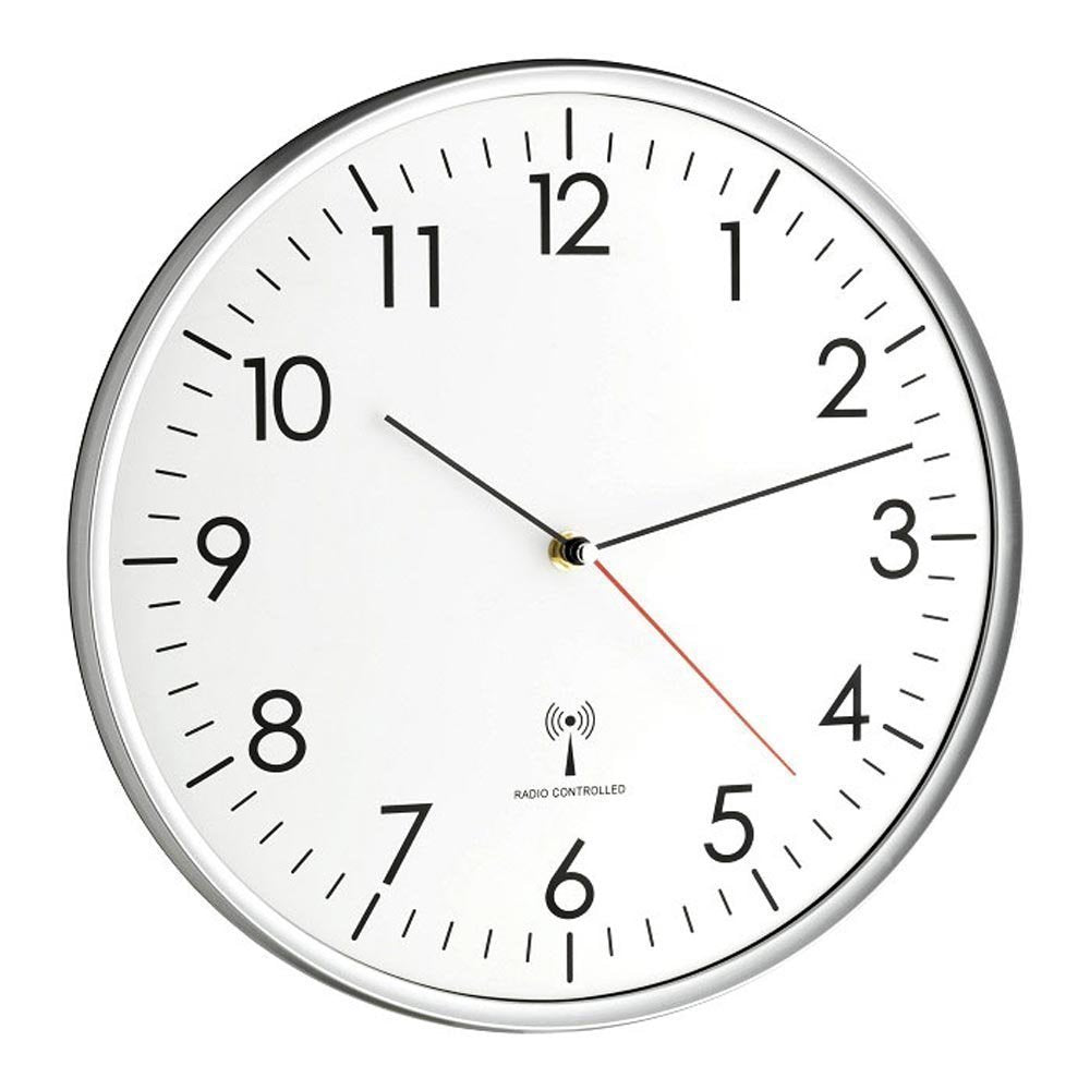 TFA Dostmann Analog Wall Clock Radio Controlled, high accuracy, radio clock, white/silver, 60.3514, suitable for kitchen, living room, office or entrance area, 330 x 50 mm