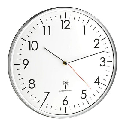 TFA Dostmann Analog Wall Clock Radio Controlled, high accuracy, radio clock, white/silver, 60.3514, suitable for kitchen, living room, office or entrance area, 330 x 50 mm