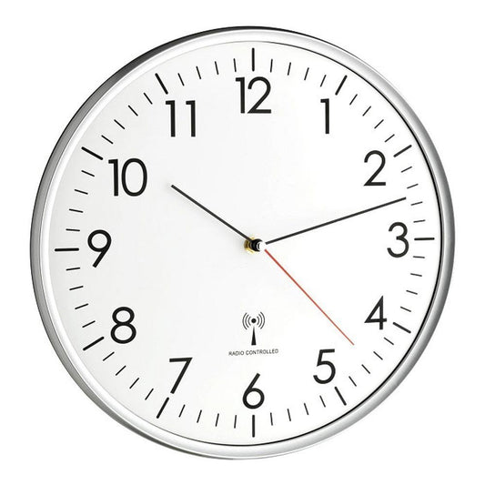 TFA Dostmann Analog Wall Clock Radio Controlled, high accuracy, radio clock, white/silver, 60.3514, suitable for kitchen, living room, office or entrance area, 330 x 50 mm