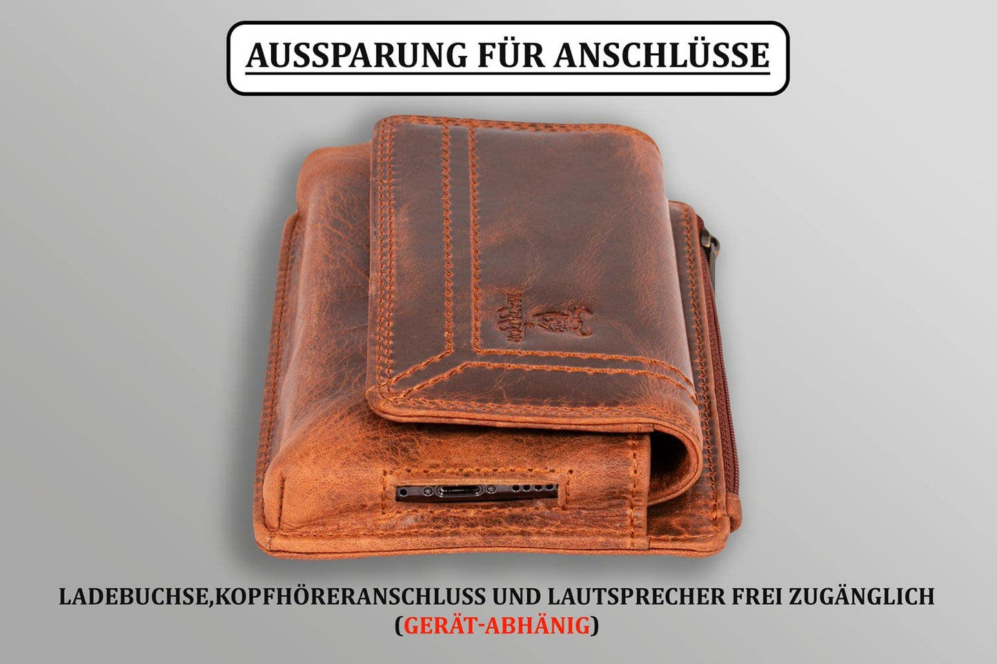 MATADOR 2in1 genuine leather phone case with zipper pocket in #Brisbane, comes with a luxurious gift box and RFID protection. Elegant belt phone case for smartphones up to 6.1 inches in vintage brown.