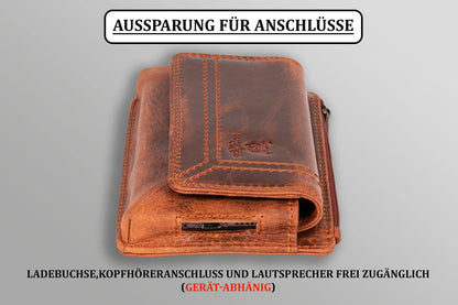 MATADOR 2in1 genuine leather phone case with zipper pocket in #Brisbane, comes with a luxurious gift box and RFID protection. Elegant belt phone case for smartphones up to 6.1 inches in vintage brown.