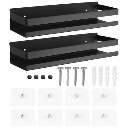 JiGiU shower shelf without drilling, 2 pieces stainless steel bathroom organizer, self-adhesive or drill, black shower caddy with large capacity for bathroom kitchen.