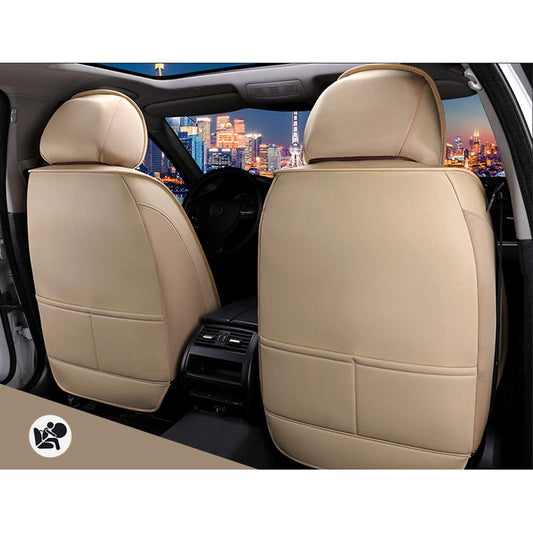 JDWBT Car Seat Covers Set Leather, Car Seat Protector Set Universal, Car Seat Covers Complete Set 5-Seats, Seat Covers Car-Beige (beige)