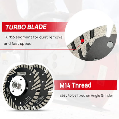 DT-DIATOOL Diamond Cutting Disc 2 pieces 115mm x M14 Turbo Blade with Protective Teeth for Cutting Grinding Granite Marble Concrete Tiles