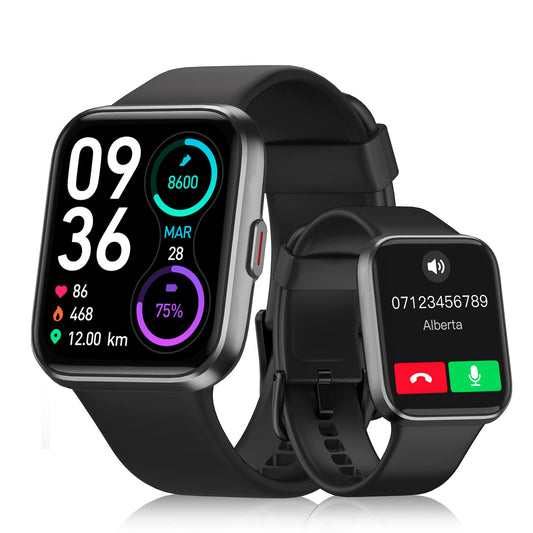 Men's Women's Smartwatch, Smartwatch with phone function, 1.7" touchscreen pedometer watch with Alexa, 60+ sports modes, heart rate monitor, sleep monitor SpO2, WhatsApp reminder, IP68 waterproof fitness tracker.